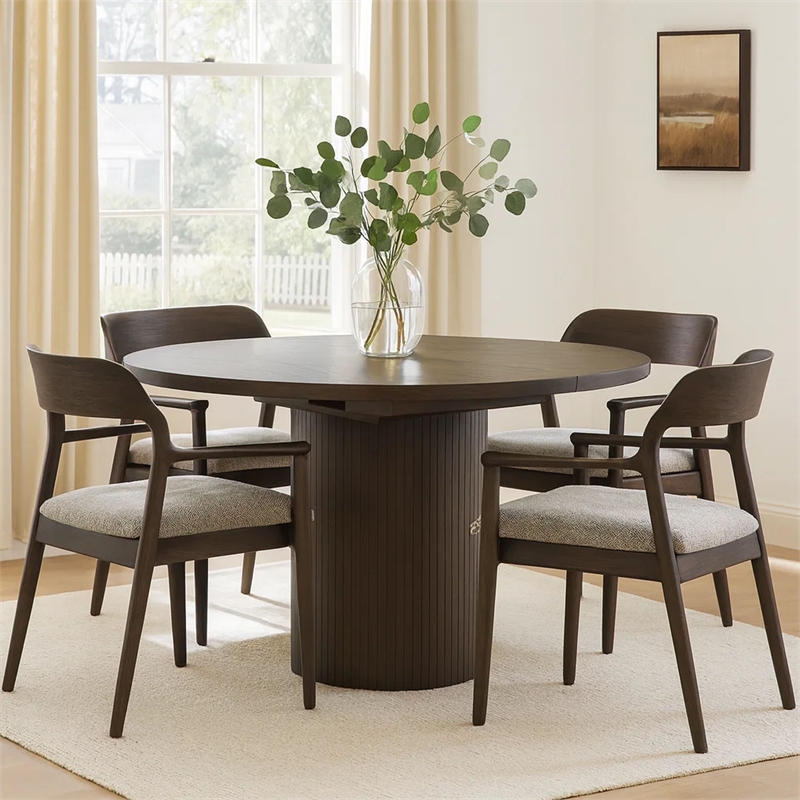 Cid Kimi Extendable Dining Table-Brown Veneer-Round 51-71 Inch Top