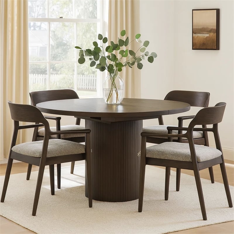 Cid Kimi Extendable Dining Table-Brown Veneer-Round 51-71 Inch Top