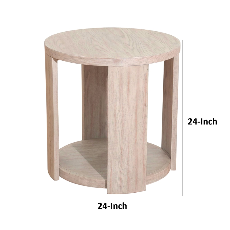 Cony Round End Table-Natural Oak Brown Wood-Caster Wheels-24 Inch