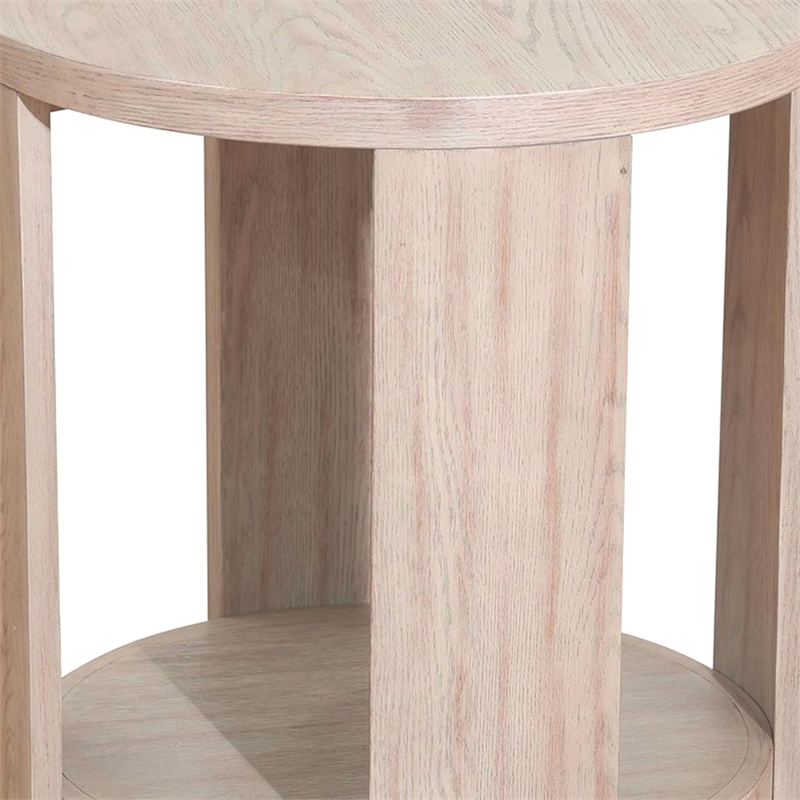 Cony Round End Table-Natural Oak Brown Wood-Caster Wheels-24 Inch