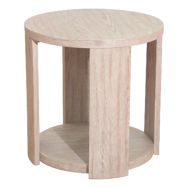 Cony Round End Table-Natural Oak Brown Wood-Caster Wheels-24 Inch
