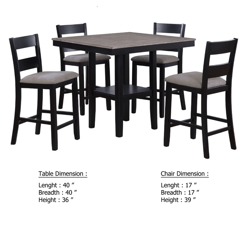 Losy 5pc Counter Height Table and 4 Chairs Set-Square Wood Top-Gray