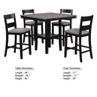 Losy 5pc Counter Height Table and 4 Chairs Set-Square Wood Top-Gray