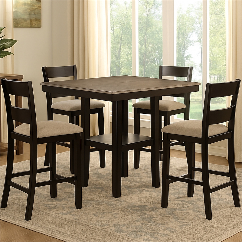Losy 5pc Counter Height Table and 4 Chairs Set-Square Wood Top-Gray