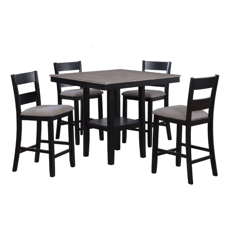Losy 5pc Counter Height Table and 4 Chairs Set-Square Wood Top-Gray