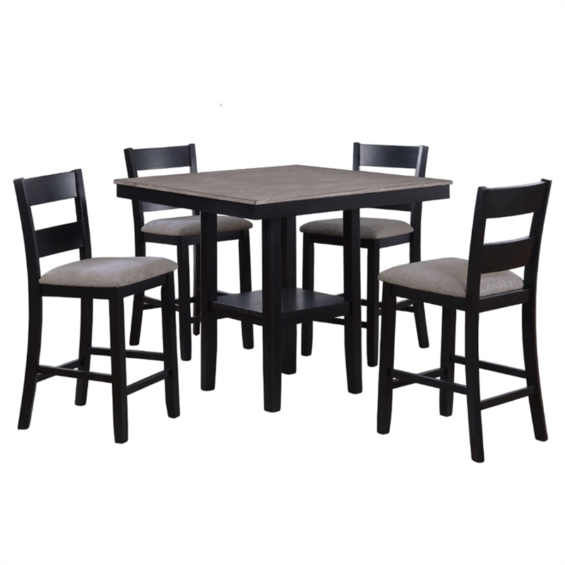 Losy 5pc Counter Height Table and 4 Chairs Set-Square Wood Top-Gray