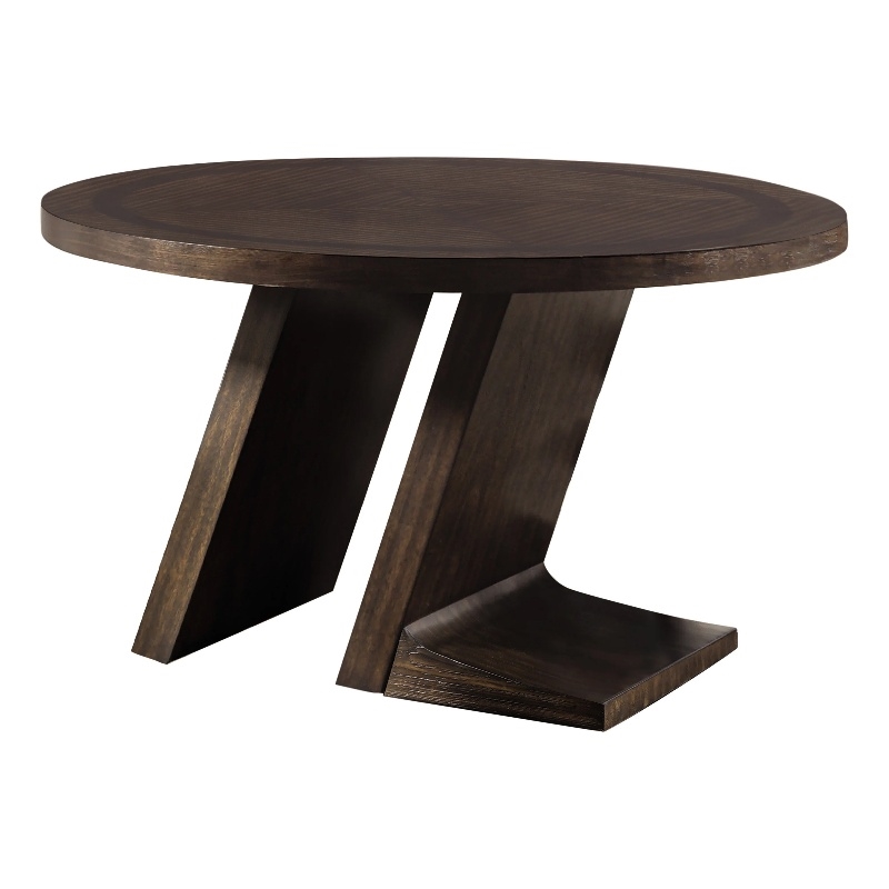 Hols Dining Table-54 Inch Espresso Brown Wood Top-Angled Pedestal Legs