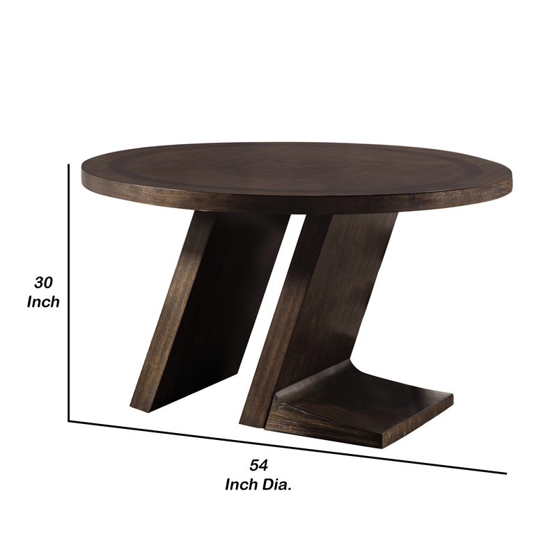 Hols Dining Table-54 Inch Espresso Brown Wood Top-Angled Pedestal Legs