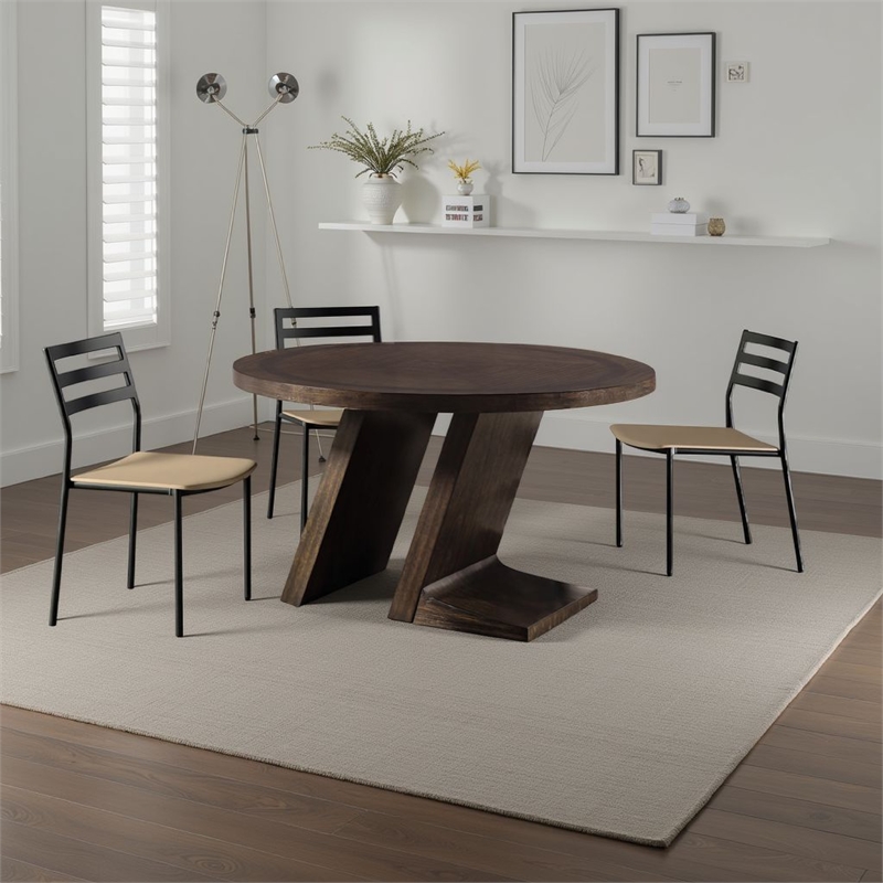 Hols Dining Table-54 Inch Espresso Brown Wood Top-Angled Pedestal Legs