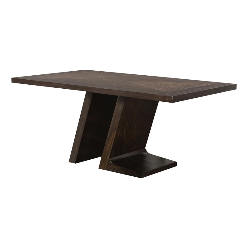 Hols Dining Table-72 Inch Espresso Brown Wood Top-Angled Pedestal Legs