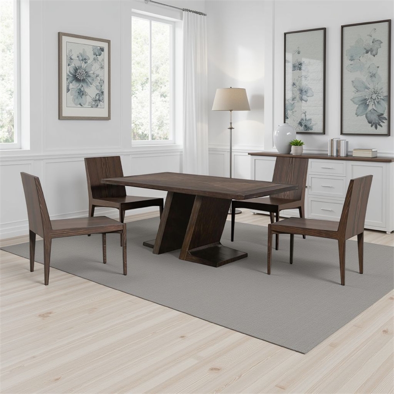 Hols Dining Table-72 Inch Espresso Brown Wood Top-Angled Pedestal Legs