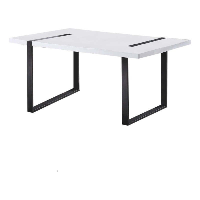 Alz Dining Table-66 Inch White High Gloss Top-Modern Sleek Black Frame