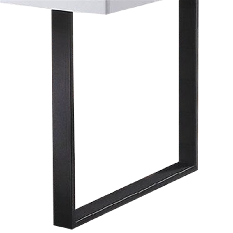 Alz Dining Table-66 Inch White High Gloss Top-Modern Sleek Black Frame