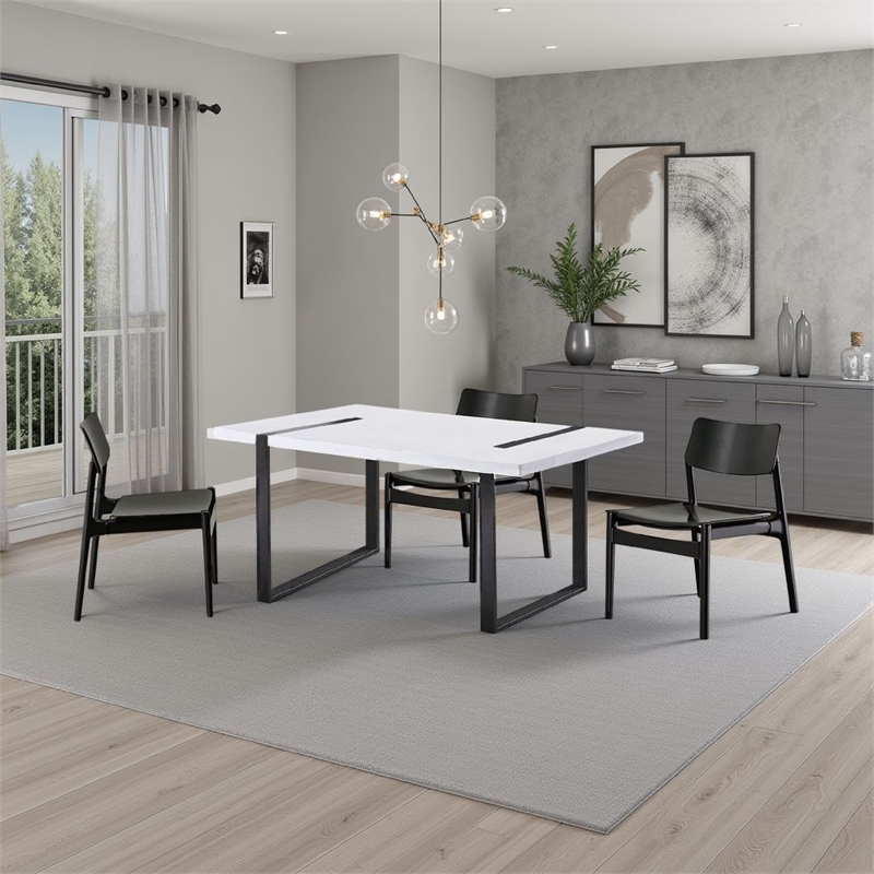 Alz Dining Table-66 Inch White High Gloss Top-Modern Sleek Black Frame