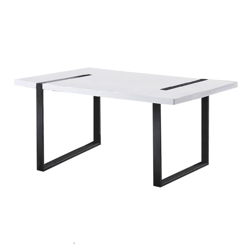 Alz Dining Table-66 Inch White High Gloss Top-Modern Sleek Black Frame
