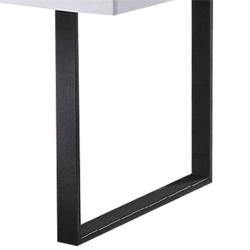 Alz Dining Table-66 Inch White High Gloss Top-Modern Sleek Black Frame