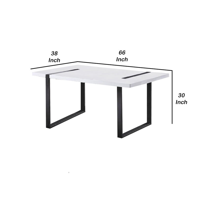 Alz Dining Table-66 Inch White High Gloss Top-Modern Sleek Black Frame