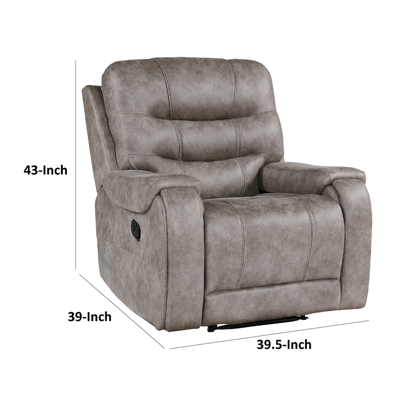 Erron Manual Reclining Chair-Gray Brown Microfiber-Foam Cushions