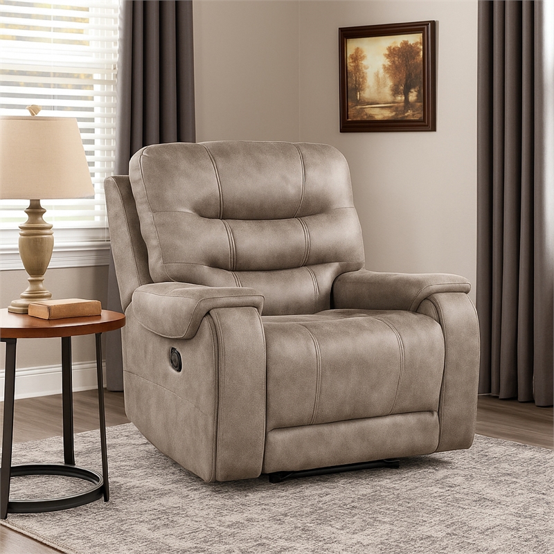 Erron Manual Reclining Chair-Gray Brown Microfiber-Foam Cushions