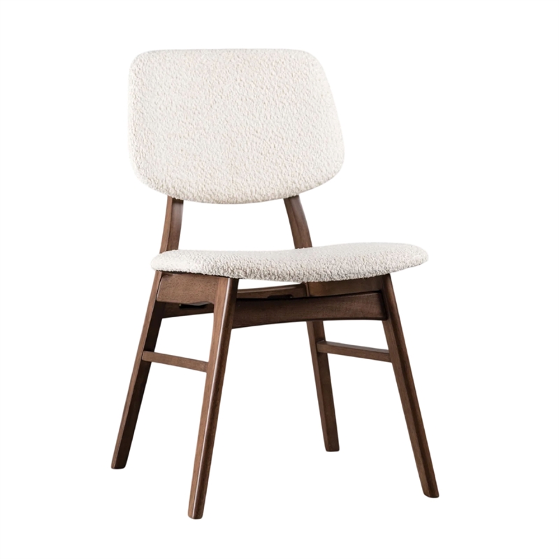 Lexy 5pc Dining Table and 4 Chair Set-Beige Boucle Seats-Walnut Brown