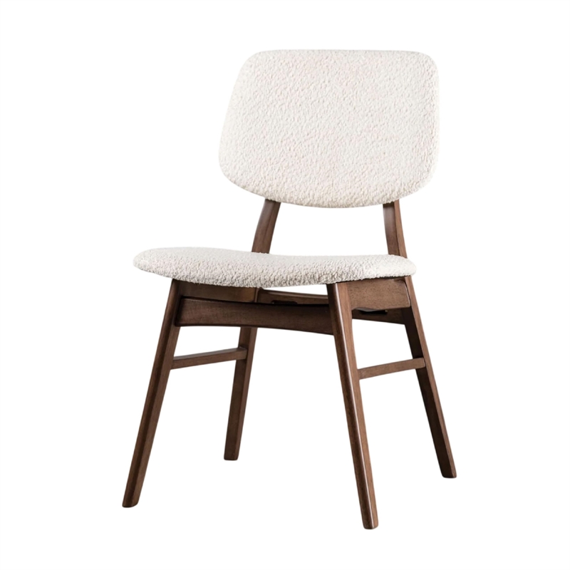 Lexy 5pc Dining Table and 4 Chair Set-Beige Boucle Seats-Walnut Brown