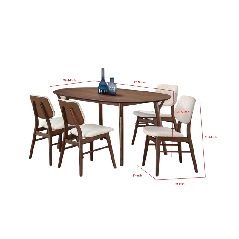 Lexy 5pc Dining Table and 4 Chair Set-Beige Boucle Seats-Walnut Brown
