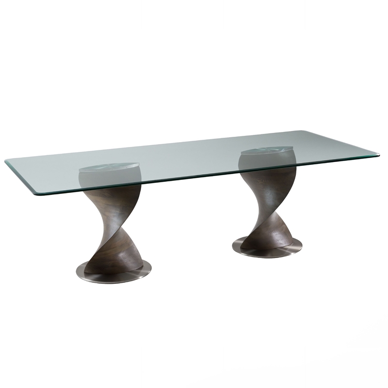 Cid Cleve Dining Table-Gray Wood-95 Inch Clear Tempered Glass Top