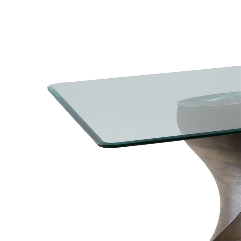 Cid Cleve Dining Table-Gray Wood-95 Inch Clear Tempered Glass Top