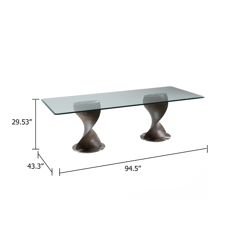 Cid Cleve Dining Table-Gray Wood-95 Inch Clear Tempered Glass Top