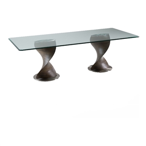 Cid Cleve Dining Table-Gray Wood-95 Inch Clear Tempered Glass Top