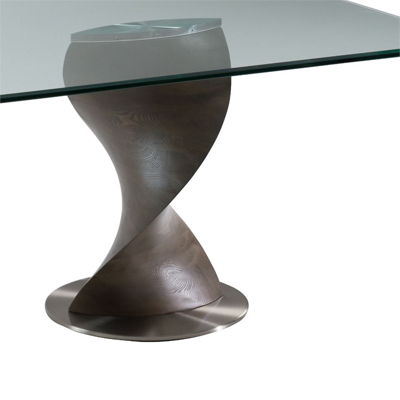 Cid Cleve Dining Table-Gray Wood-95 Inch Clear Tempered Glass Top