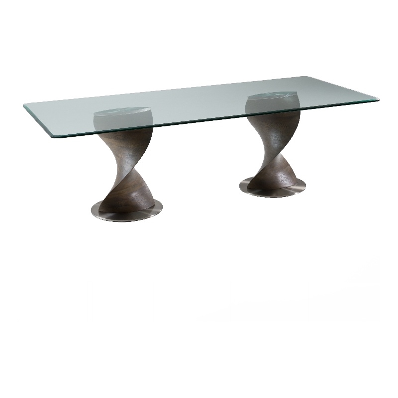Cid Cleve Dining Table-Gray Wood-95 Inch Clear Tempered Glass Top