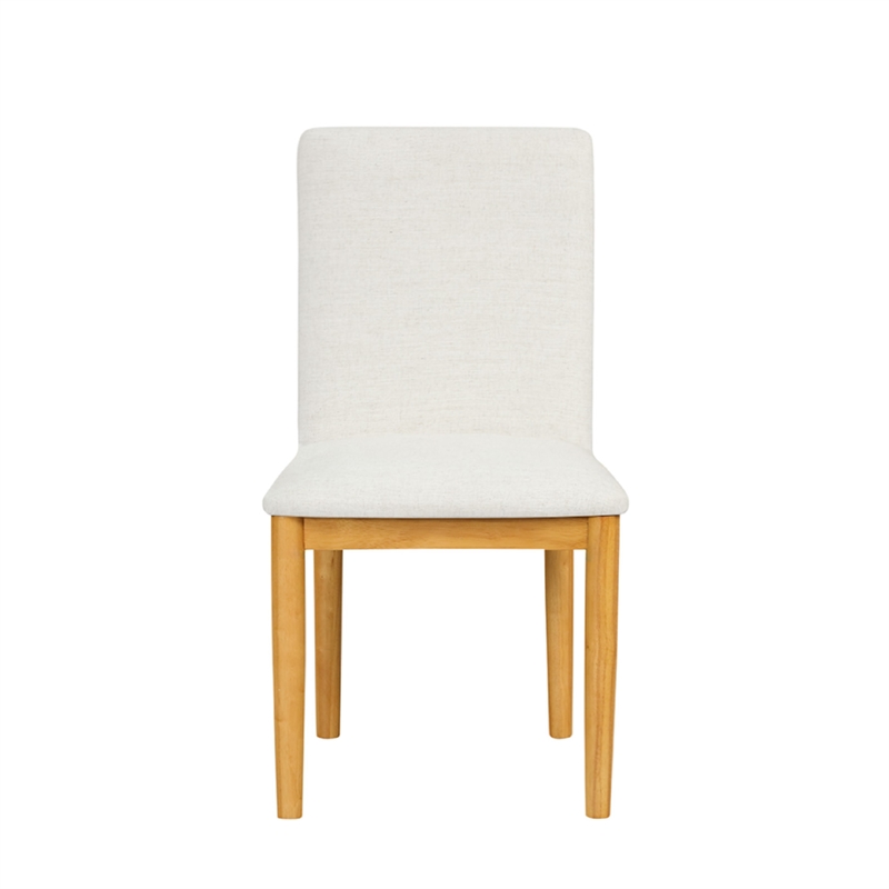 Side Dining Chair Set of 2-Solid Wood-Cream Textured Woven Fabric