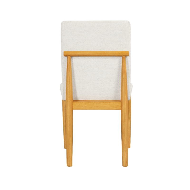 Side Dining Chair Set of 2-Solid Wood-Cream Textured Woven Fabric