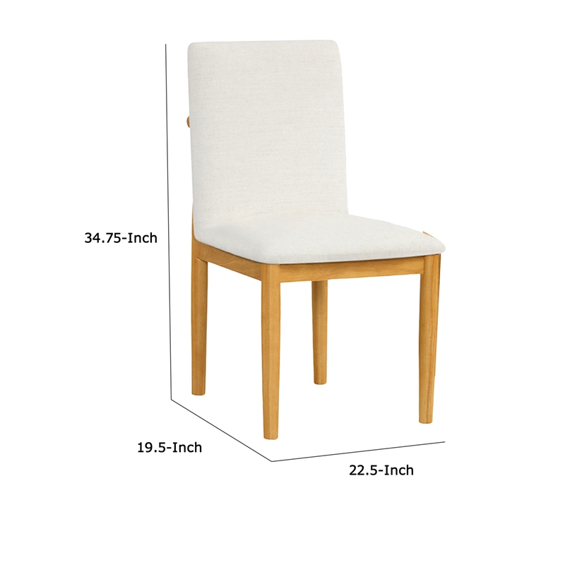 Side Dining Chair Set of 2-Solid Wood-Cream Textured Woven Fabric