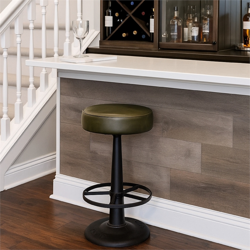 Gevy Counter Height Stool-Round Black Leather Seat with Iron Base