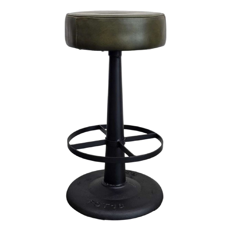Gevy Counter Height Stool-Round Black Leather Seat with Iron Base
