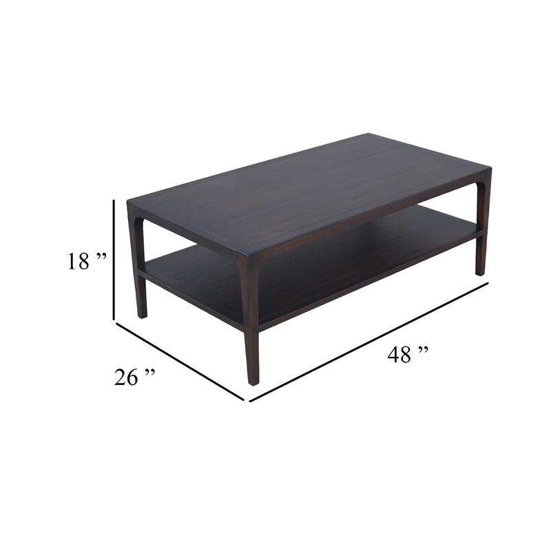 Geni Coffee Table-48 Inch Rectangular Top w Shelf-Parsons Style Gray