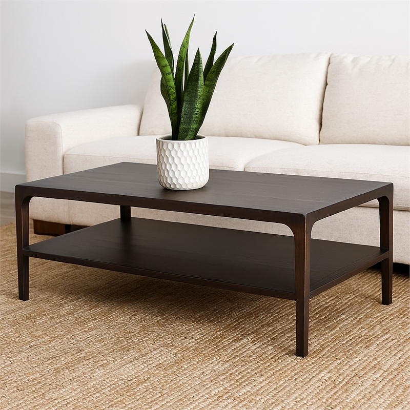 Geni Coffee Table-48 Inch Rectangular Top w Shelf-Parsons Style Gray