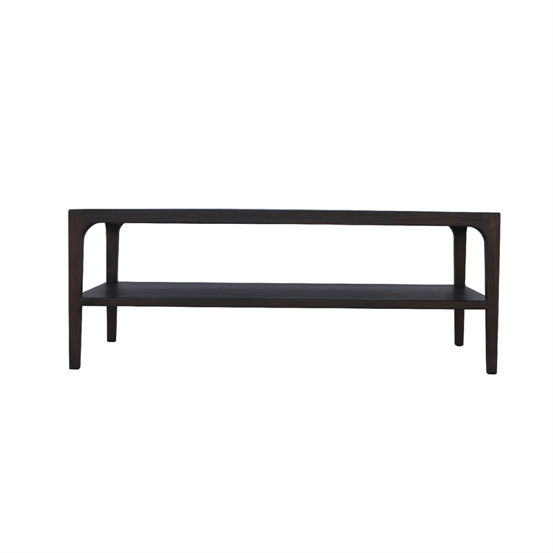 Geni Coffee Table-48 Inch Rectangular Top w Shelf-Parsons Style Gray