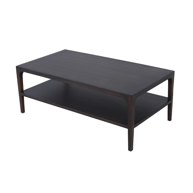 Geni Coffee Table-48 Inch Rectangular Top w Shelf-Parsons Style Gray
