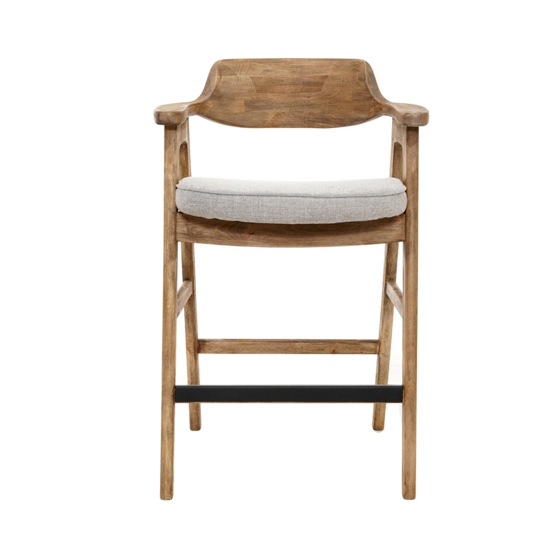 Zsy Barstool Chair w Curved Back-Natural Brown Birch Wood-Anew Gray