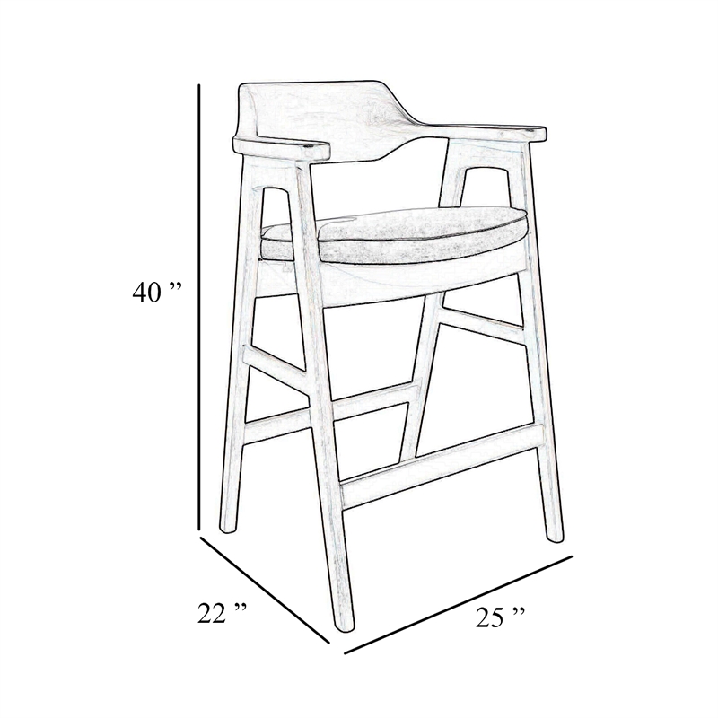 Zsy Barstool Chair w Curved Back-Natural Brown Birch Wood-Anew Gray