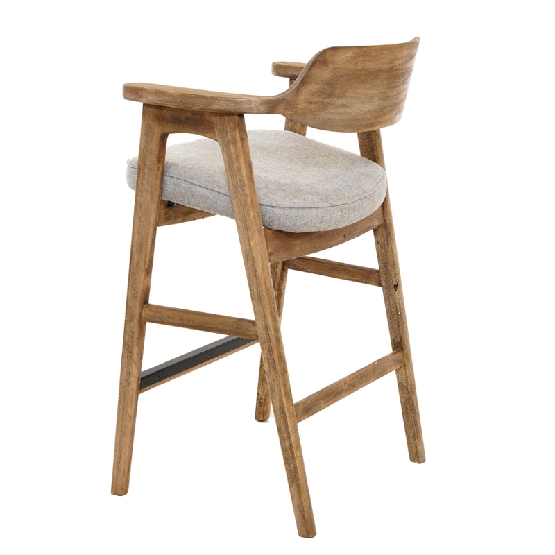 Zsy Barstool Chair w Curved Back-Natural Brown Birch Wood-Anew Gray