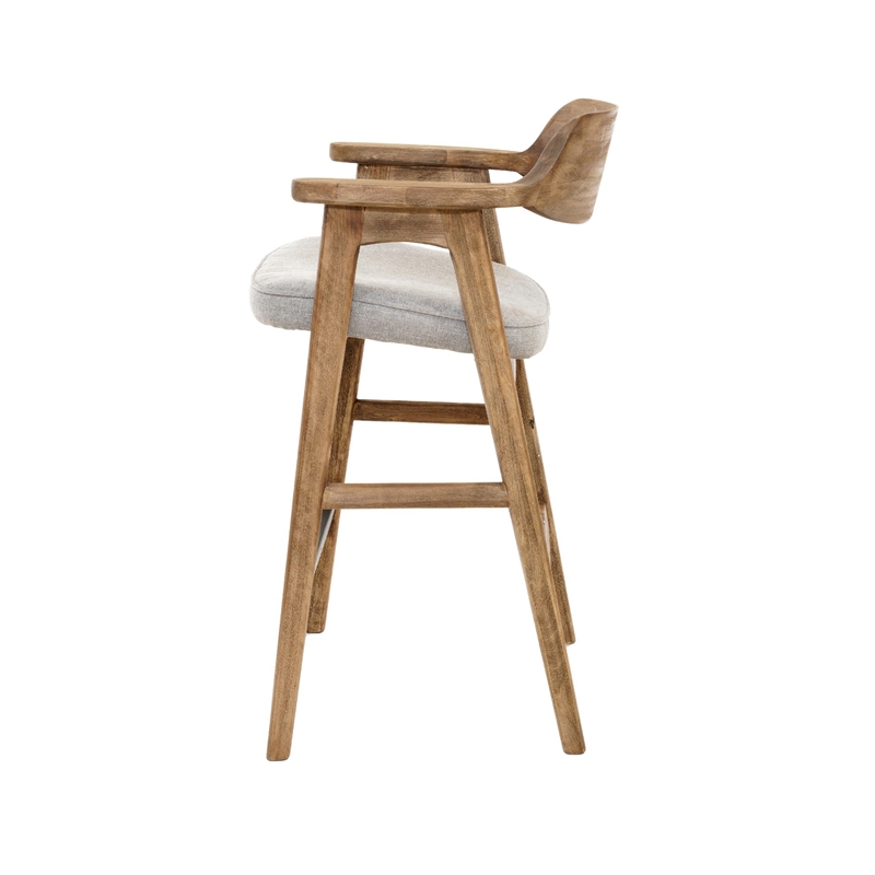 Zsy Barstool Chair w Curved Back-Natural Brown Birch Wood-Anew Gray