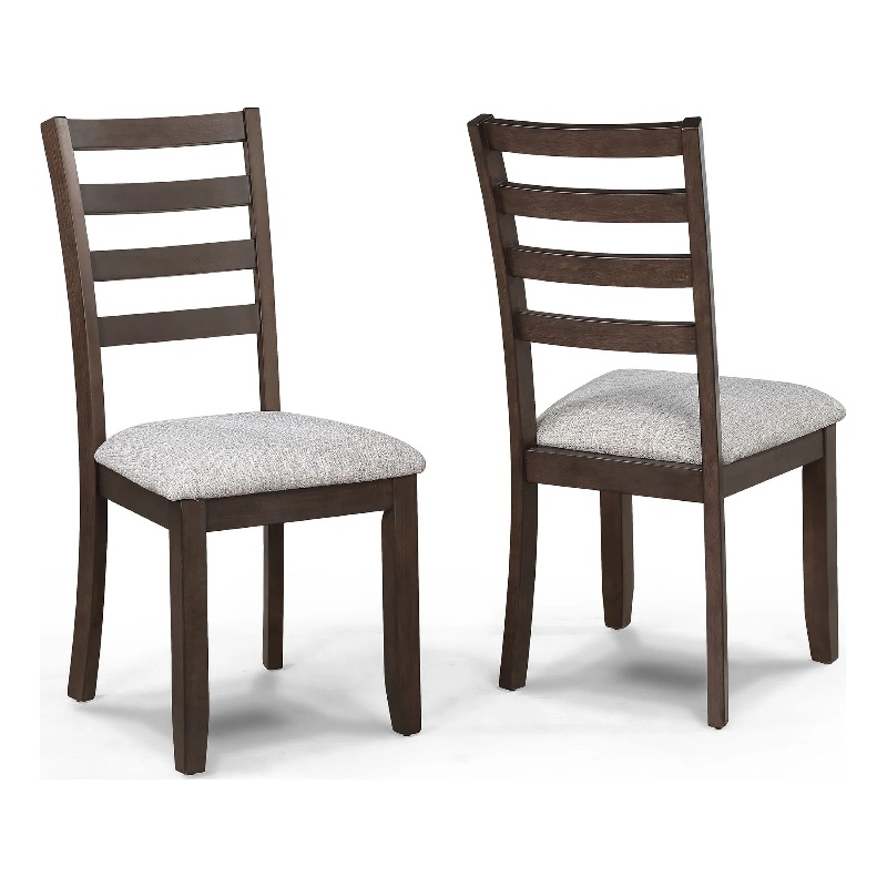 Wogy Side Dining Chair Set of 2-Brown Wood Ladder Backrest-Off White Seats