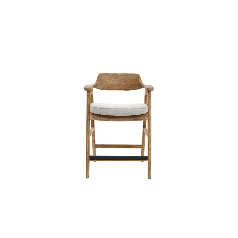 Zsy Counter Stool Chair-Open Back Natural Brown Birch Wood-Anew Gray