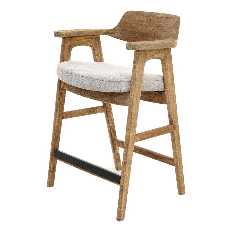 Zsy Counter Stool Chair-Open Back Natural Brown Birch Wood-Anew Gray