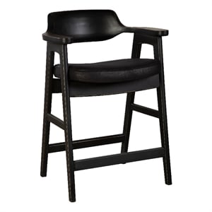 Zsy Counter Stool Chair-Open Back-Black Birch Wood and Faux Leather