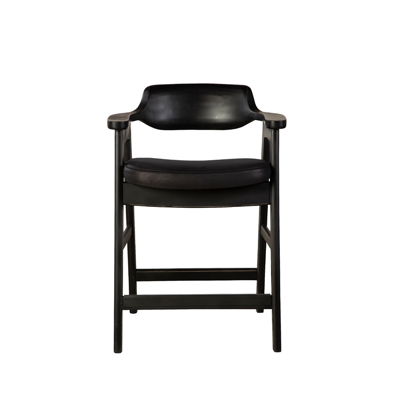 Zsy Counter Stool Chair-Open Back-Black Birch Wood and Faux Leather